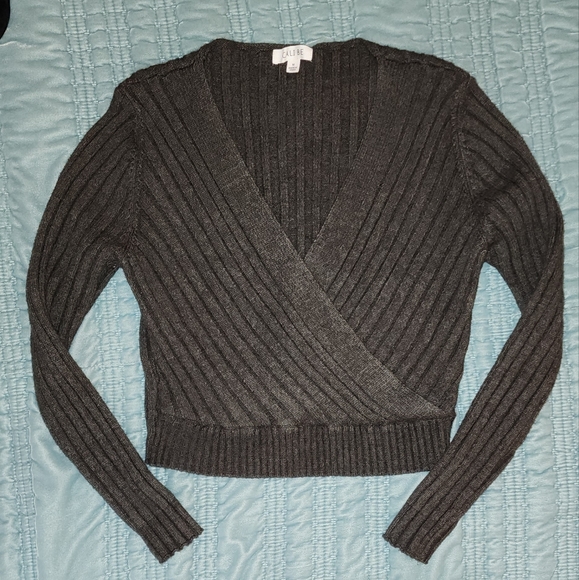 Cali Be Ribbed Wrap Front Sweater On Dark Charcoal Size Medium NWOT - Picture 4 of 8